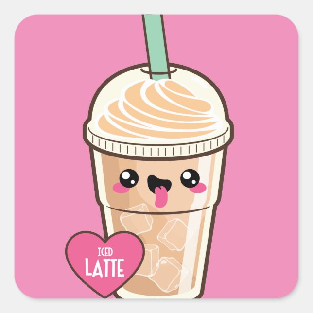Sticker Carré Emoji Iced Latte (Devant)