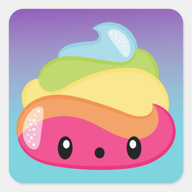 Sticker Carré Emoji Raimbow Poop ! (Devant)