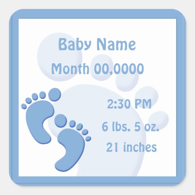 Sticker Carré Empreinte de bébé Garçon petit pied Faire-part de  (Devant)