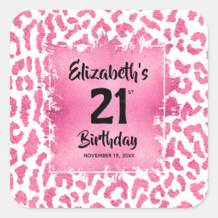 Sticker Carré Empreinte de léopard rose 21e anniversaire Person