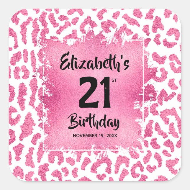 Sticker Carré Empreinte de léopard rose 21e anniversaire Personn (Devant)