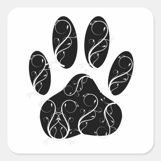 Sticker Carré Empreinte de patte Chien Noir Avec Flouris Blanc (Devant)