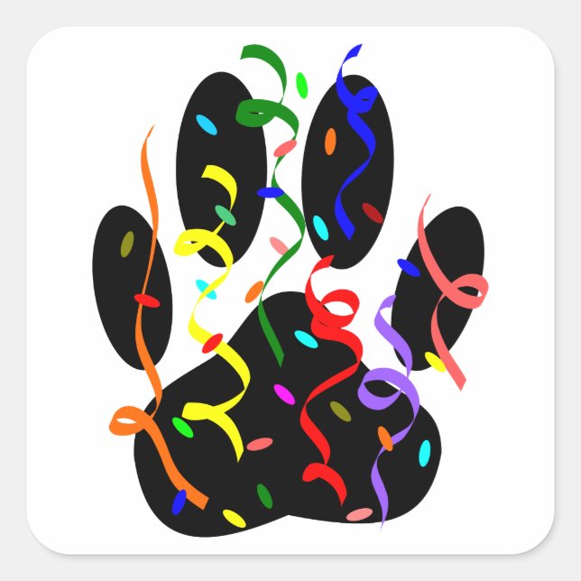 Sticker Carré Empreinte de patte De Chien Avec Confetti Et Strea (Devant)