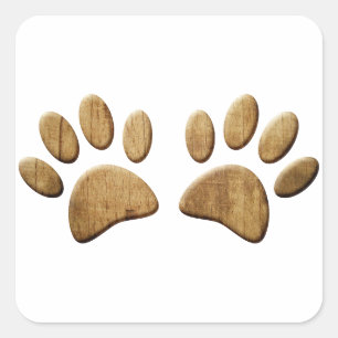 Sticker Carré Empreinte de patte de chien de bois