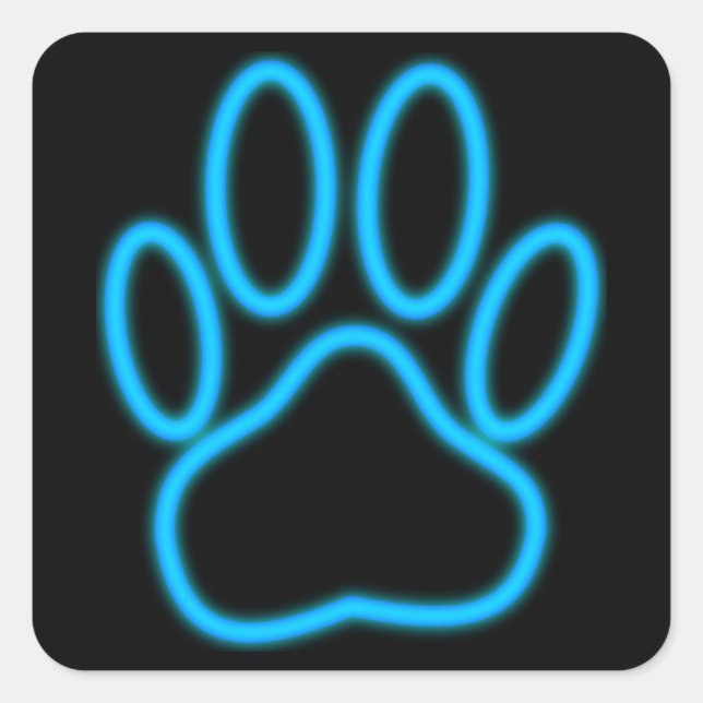 Sticker Carré Empreinte de patte de chien de Néon Bleu (Devant)