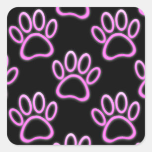 Sticker Carré Empreinte de patte de chien de Néon rose