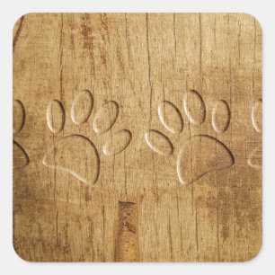 Sticker Carré Empreinte de patte de chien en bois sculpté