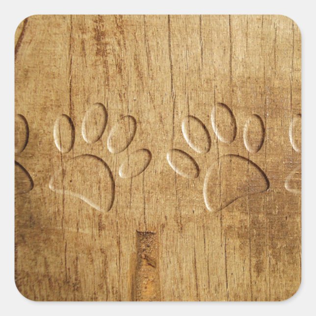 Sticker Carré Empreinte de patte de chien en bois sculpté (Devant)