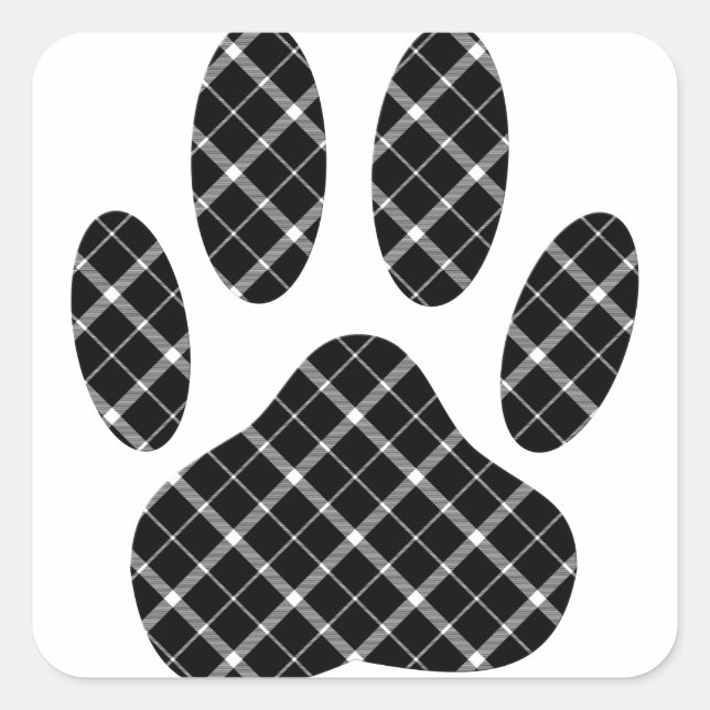 Sticker Carré Empreinte de patte Tartan Noir Et Blanc (Devant)