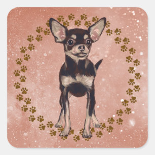 Sticker Carré Empreintes de pattes du Chihuahua et Arrière - pla