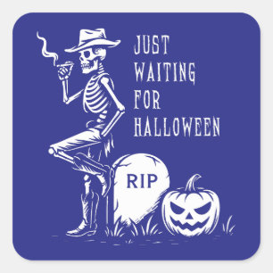 Sticker Carré En attente d'Halloween Cowboy Skeleton
