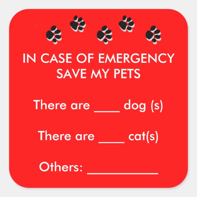 Sticker Carré En Coque d'urgence Secourt Animaux de compagnie St (Devant)