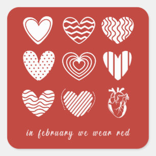 Sticker Carré En Février, Nous allons Red Heart Disease Awarenes