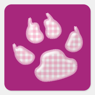 Sticker Carré en vichy patte de chien - rose