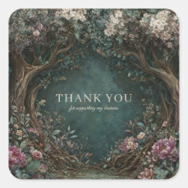 Sticker Carré Enchanted Forest Rustic Tree Pink Peony Painterly