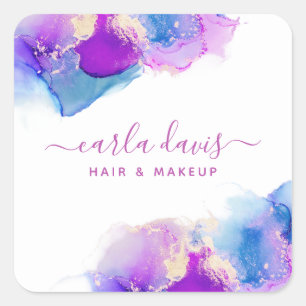 Sticker Carré Encre alcoolique bleu violet Script Signature