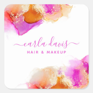 Sticker Carré Encre alcoolique rose orange Script Signature