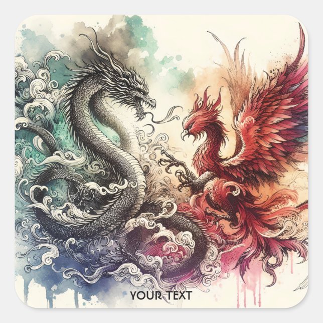 Sticker Carré Encre Imaginaire Dragon Phénix (Devant)