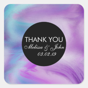 Sticker Carré Encre Liquide Marbrée Violet Colorée Merci