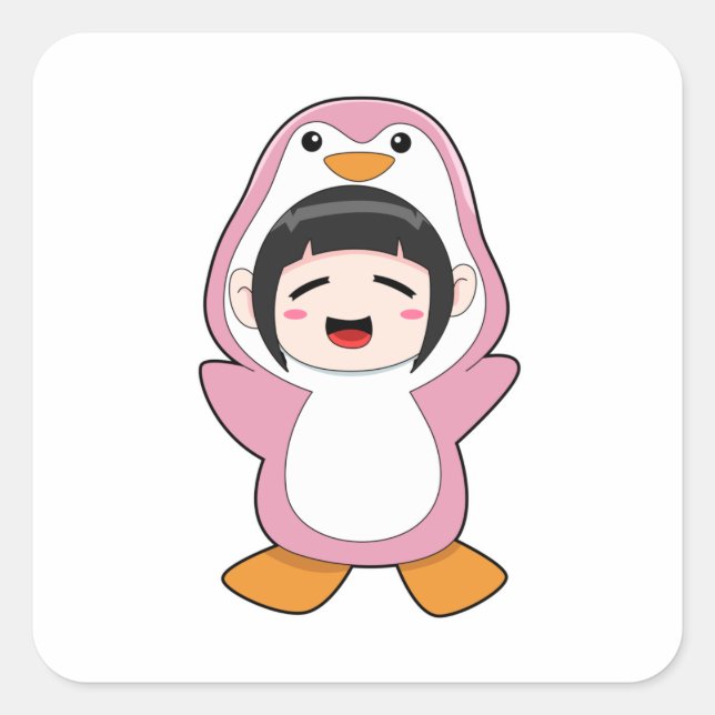 Sticker Carré Enfant avec costume de pingouin (Devant)