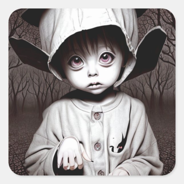 Sticker Carré Enfant d'Asie déplaisante en costume Halloween (Devant)