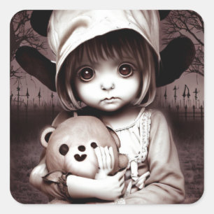 Sticker Carré Enfant déplaisant avec ours en peluche