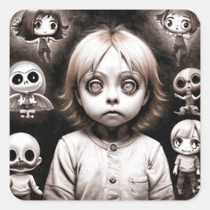 Sticker Carré Enfant effrayant aux yeux hypnotisants Halloween