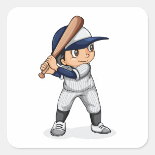 Sticker Carré Enfant Jouant Au Baseball