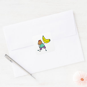 Sticker Carré Enfant joueur tenant une grosse banane jaune
