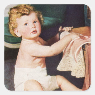 Sticker Carré Enfant Mignon Jouant avec la Commode à Vêtements V