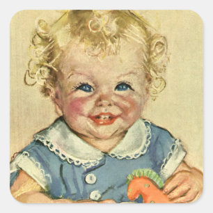 Sticker Carré Enfant scandinave blond mignon vintage avec boucle