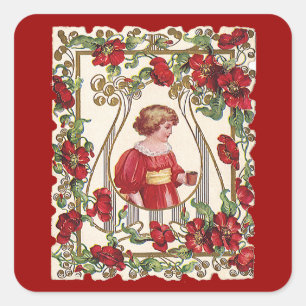 Sticker Carré Enfant vintage victorien de la Saint-Valentin avec