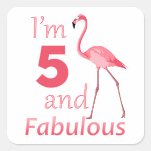 Sticker Carré Enfants 5e anniversaire mignon Flamant rose rose