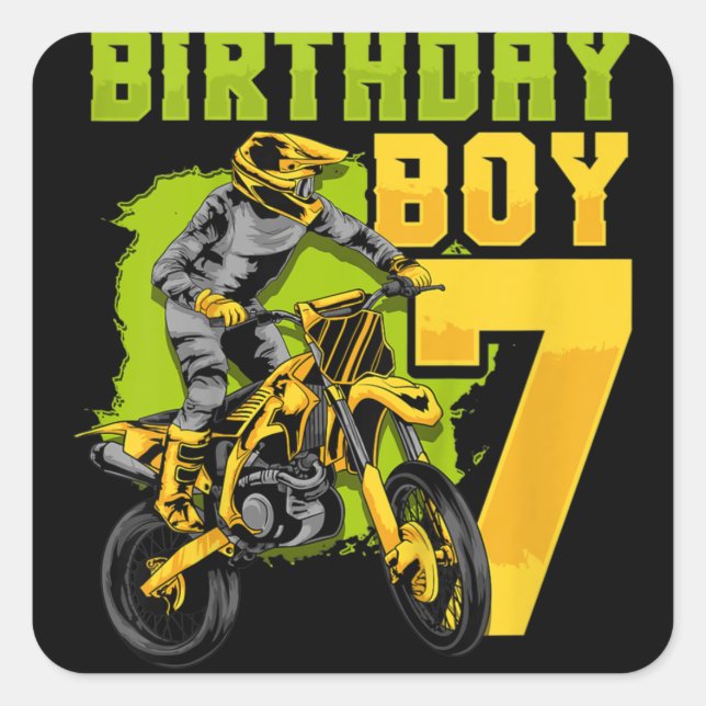Sticker Carré Enfants 7e anniversaire fête cadeau Motocross Dirt (Devant)