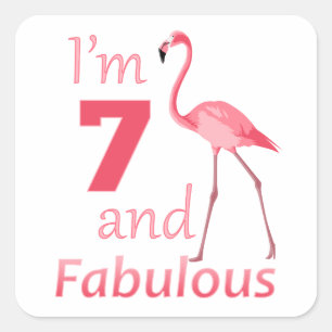 Sticker Carré Enfants 7e anniversaire mignon Flamant rose rose