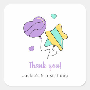 Sticker Carré Enfants Ballons violets Anniversaire Fête Favorise