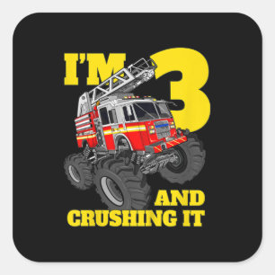 Sticker Carré Enfants Camion d'incendie 3e anniversaire garçon b