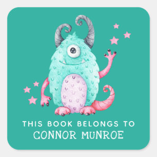 Sticker Carré Enfants Ce Livre Appartient À Mignonne Monstre