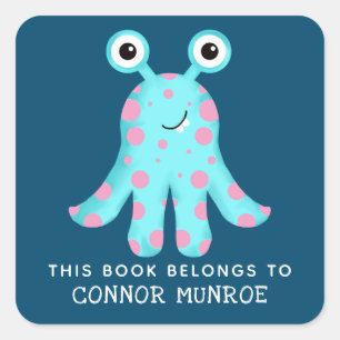 Sticker Carré Enfants Ce Livre Appartient À Mignonne Monstre