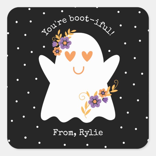 Sticker Carré Enfants Cute halloween Ghost (Devant)