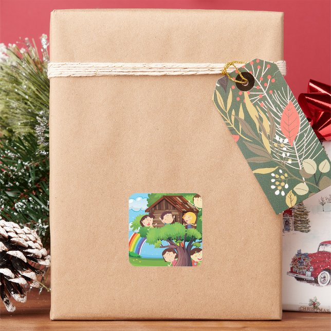 Sticker Carré Enfants Dans Une Cabine (Créateur téléchargé)