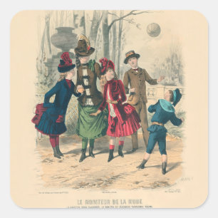 Sticker Carré Enfants Famille Antique Victorienne Enfant