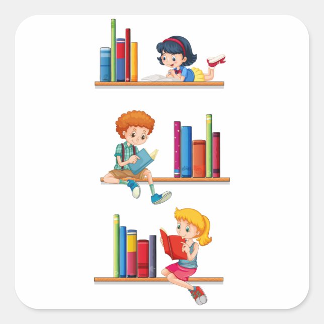 Sticker Carré Enfants Lecture Livres (Devant)