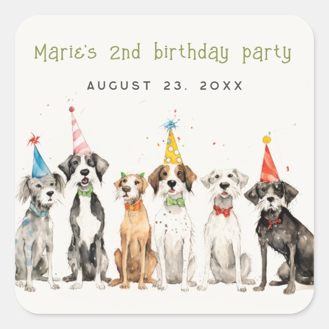 Sticker Carré Enfants mignons Aquarelle Chien mou Fête d'anniver (Devant)