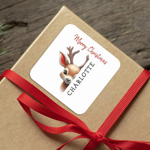 Sticker Carré Enfants Noël Reindeer Personnalisé