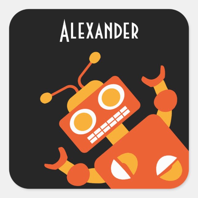Sticker Carré Enfants Orange Black Robot Personnalisé Cool Moder (Devant)