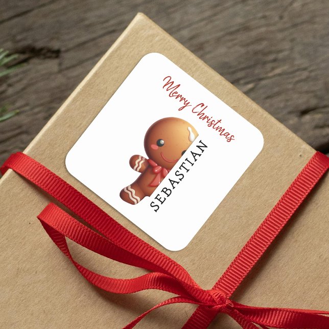Sticker Carré Enfants Pain d'épice Personnalisé Homme Noël (Créateur téléchargé)