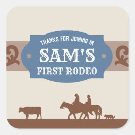 Sticker Carré Enfants Rodeo Blue/Brown Western Anniversaire Part
