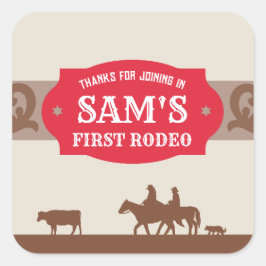 Sticker Carré Enfants Rodéo Rouge/Brown Western Anniversaire Par