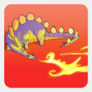 Sticker Carré Enfants Stegosaurus Respiration Fire par Alberto R
